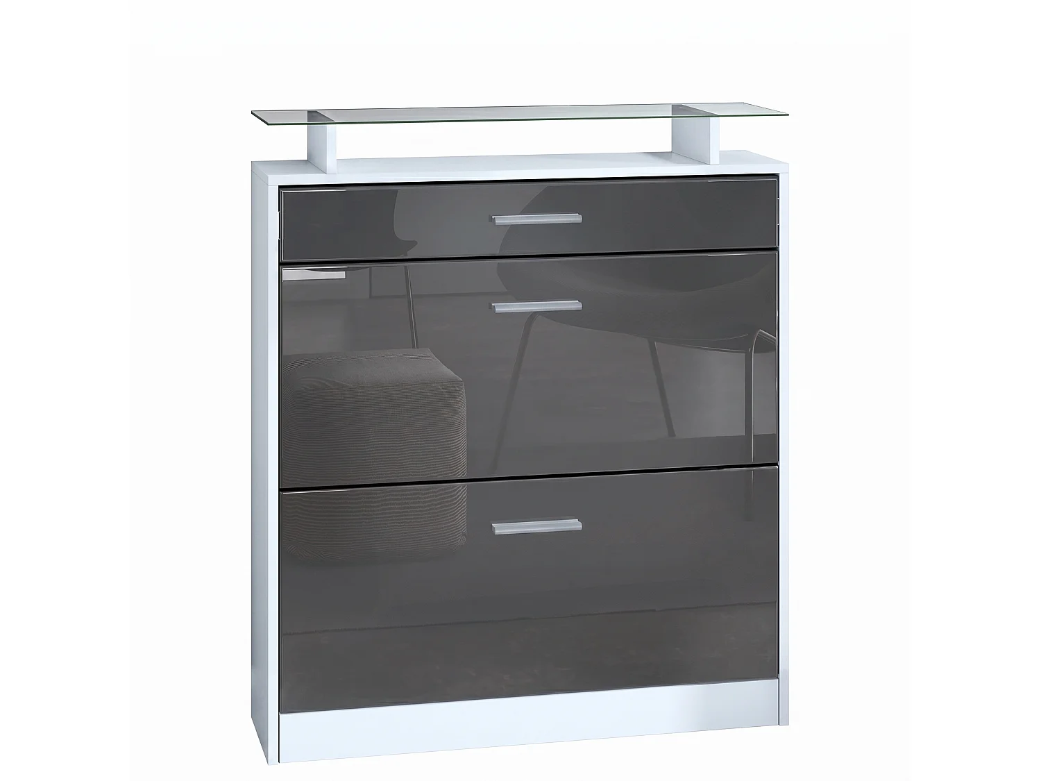 SCHUHSCHRANK Loret Front in Grau Hochglanz