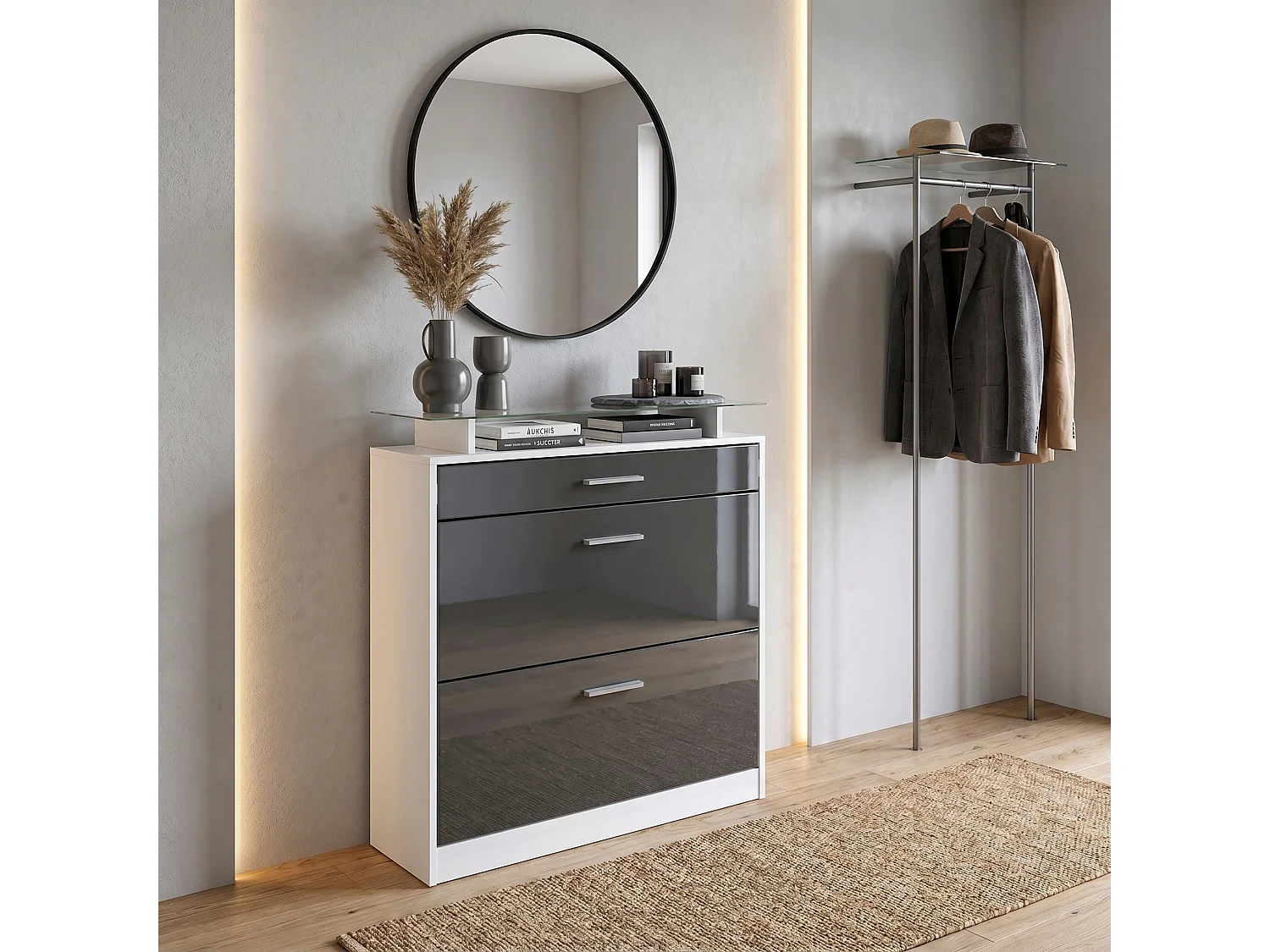 SCHUHSCHRANK Loret Front in Grau Hochglanz