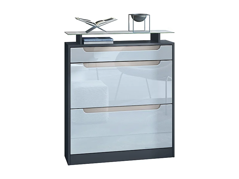 SCHUHSCHRANK Fiesta Fronten in Weiß Hochglanz, Griffmulden in Sandgrau Hochglanz