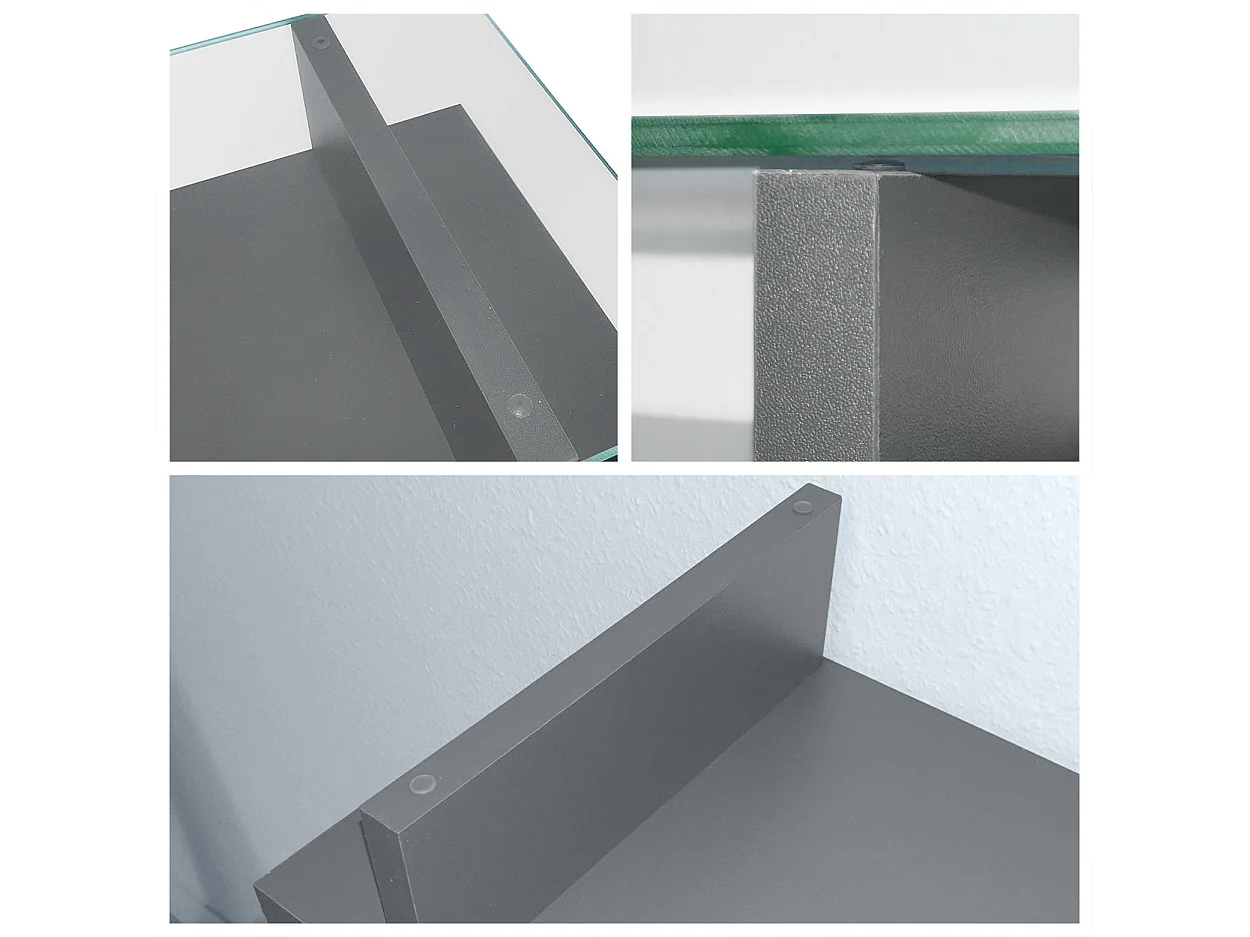 Scarpiera Lavia, Scarpiera a ribalta per 24 paia di scarpe con 3 ante a ribalta e ripiano in vetro, antracite opaco /denim opaco (89 x 128 x 23 cm)