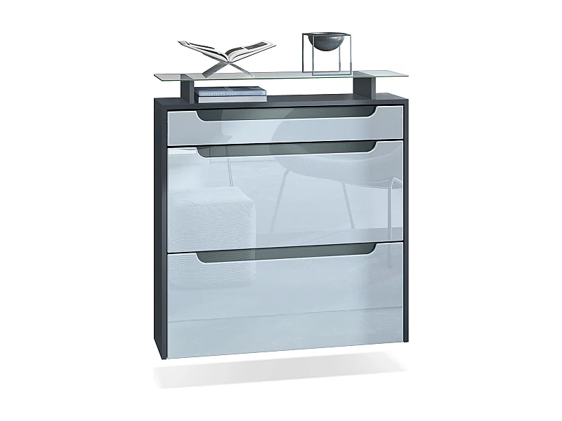 SCHUHSCHRANK Annie Fronten in Weiß Hochglanz, Griffmulden in Grau Hochglanz