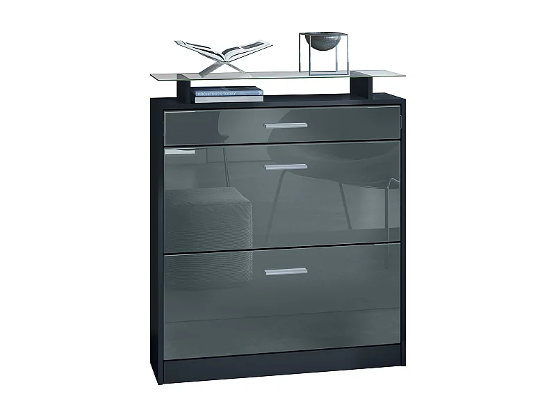 SCHUHSCHRANK Loret Front in Grau Hochglanz