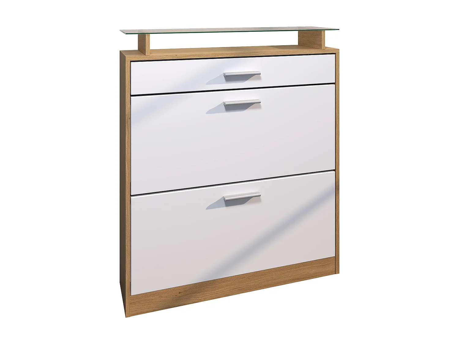 Meuble à Chaussures Loret – Rangement pour 16 Paires avec 1 Tiroir, Étagère à Chaussures en Chêne Scandi / blanc mat (89 x 104 x 23 cm)