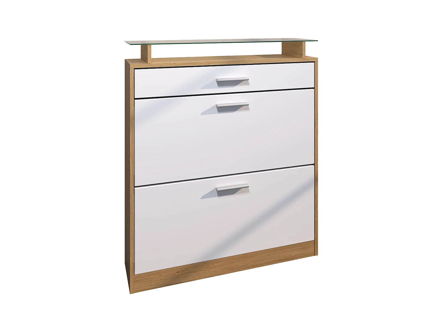 Meuble à Chaussures Loret – Rangement pour 16 Paires avec 1 Tiroir, Étagère à Chaussures en Chêne Scandi / blanc mat (89 x 104 x 23 cm)