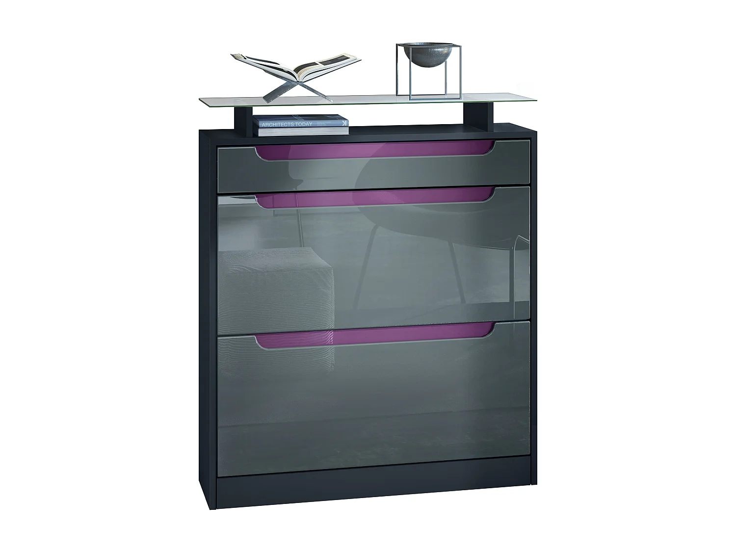 SCHUHSCHRANK Fiesta Grau Hochglanz / Brombeer Hochglanz