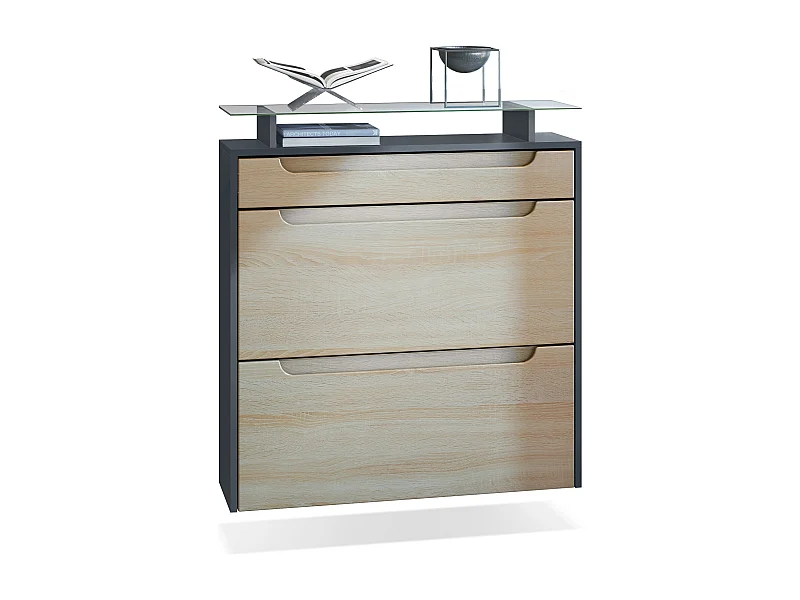 SCHUHSCHRANK Annie Fronten in Eiche sägerau, Griffmulden in Eiche sägerau