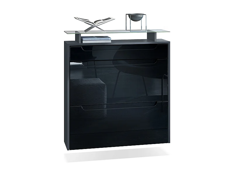 SCHUHSCHRANK Annie Fronten in Schwarz Hochglanz, Griffmulden in Schwarz Hochglanz
