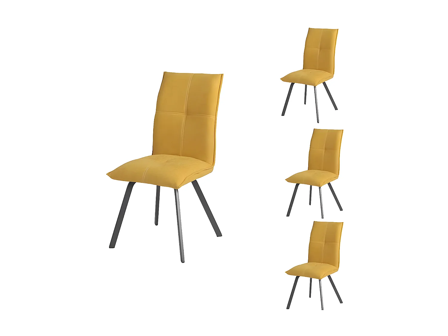 Quatuor de Chaises Métal/Tissu jaune - FRESNO