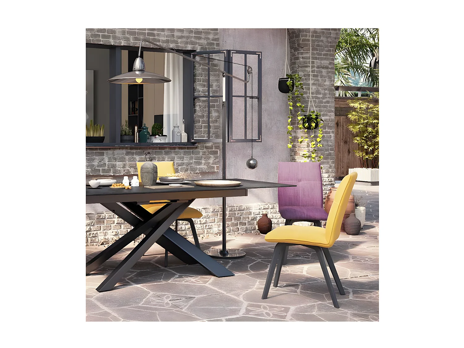 Quatuor de Chaises Métal/Tissu jaune - FRESNO