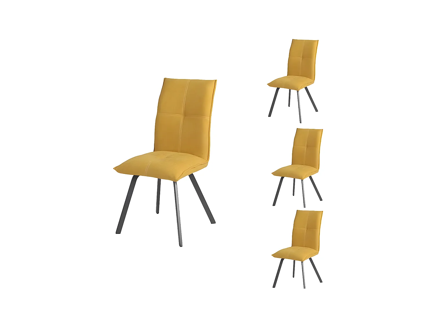 Quatuor de Chaises Métal/Tissu jaune - FRESNO