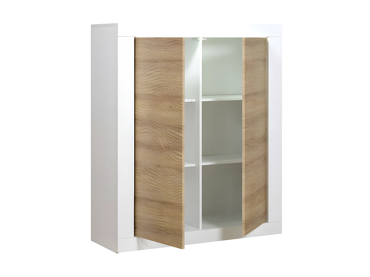 Vaisselier 2 portes Blanc/Chêne clair à LEDs - MARKS