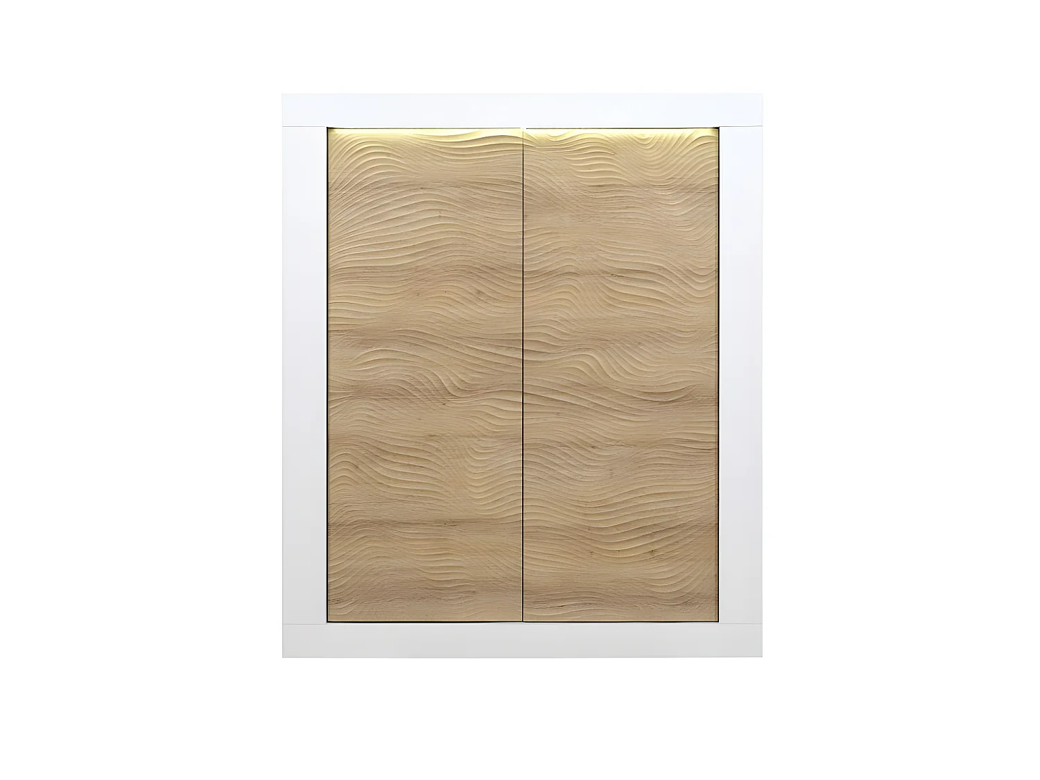 Vaisselier 2 portes Blanc/Chêne clair à LEDs - MARKS