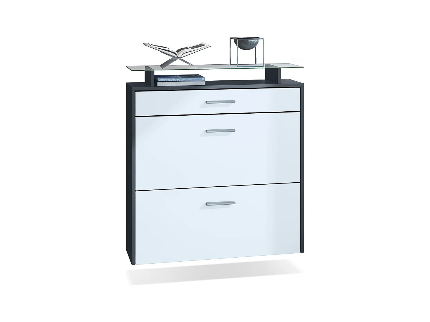 Armoire à chaussures Malea de , anthracite mat/blanc mat - basculeur à chaussures suspendu pour 16 paires de chaussures (89 x 96 x 23 cm)