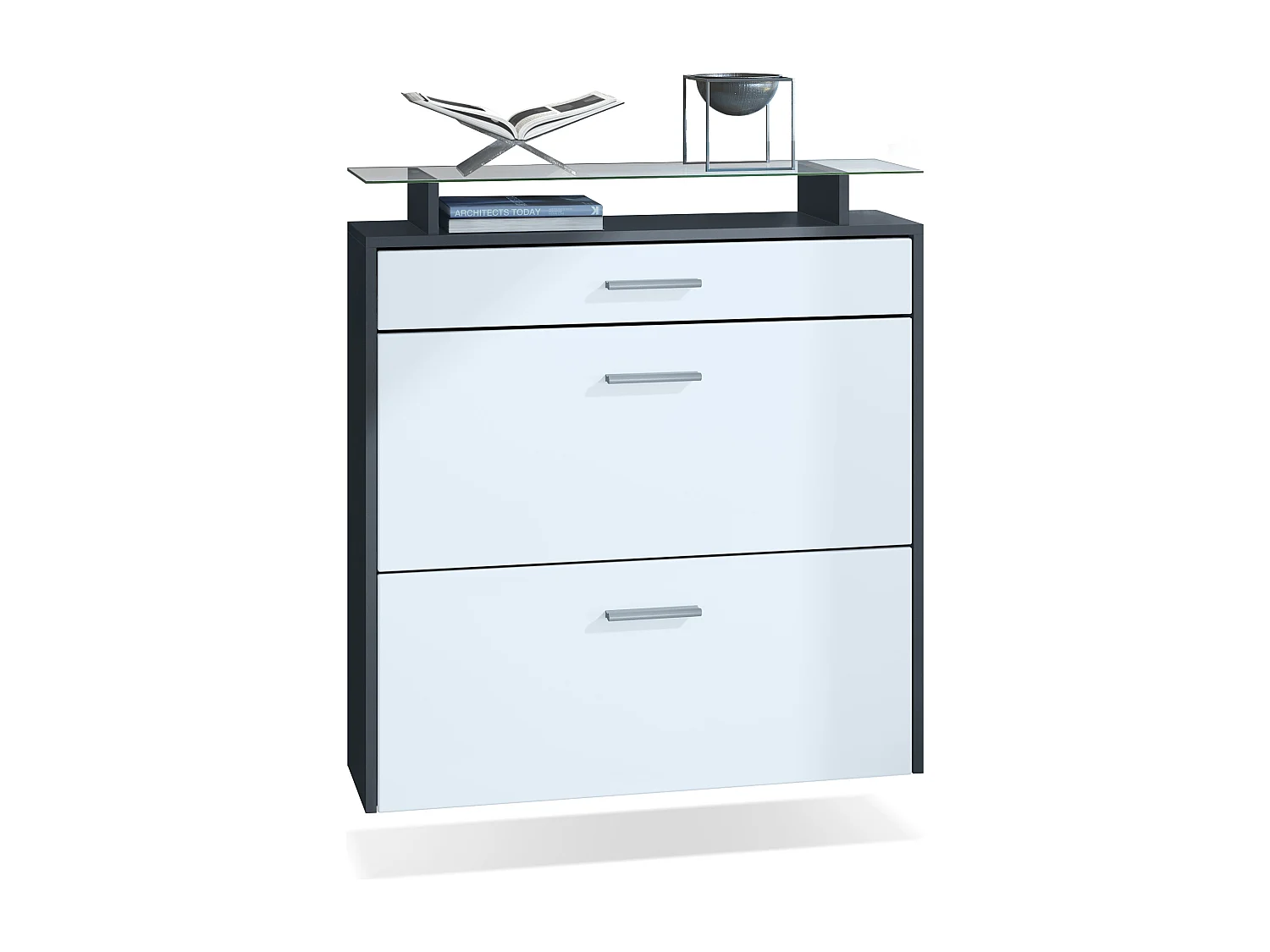 Scarpiera Vladon Malea, antracite opaco /bianco opaco - carrello appeso per 16 paia di scarpe (89 x 96 x 23 cm)