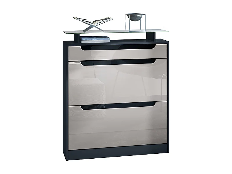 SCHUHSCHRANK Fiesta Sandgrau Hochglanz / Schwarz Hochglanz