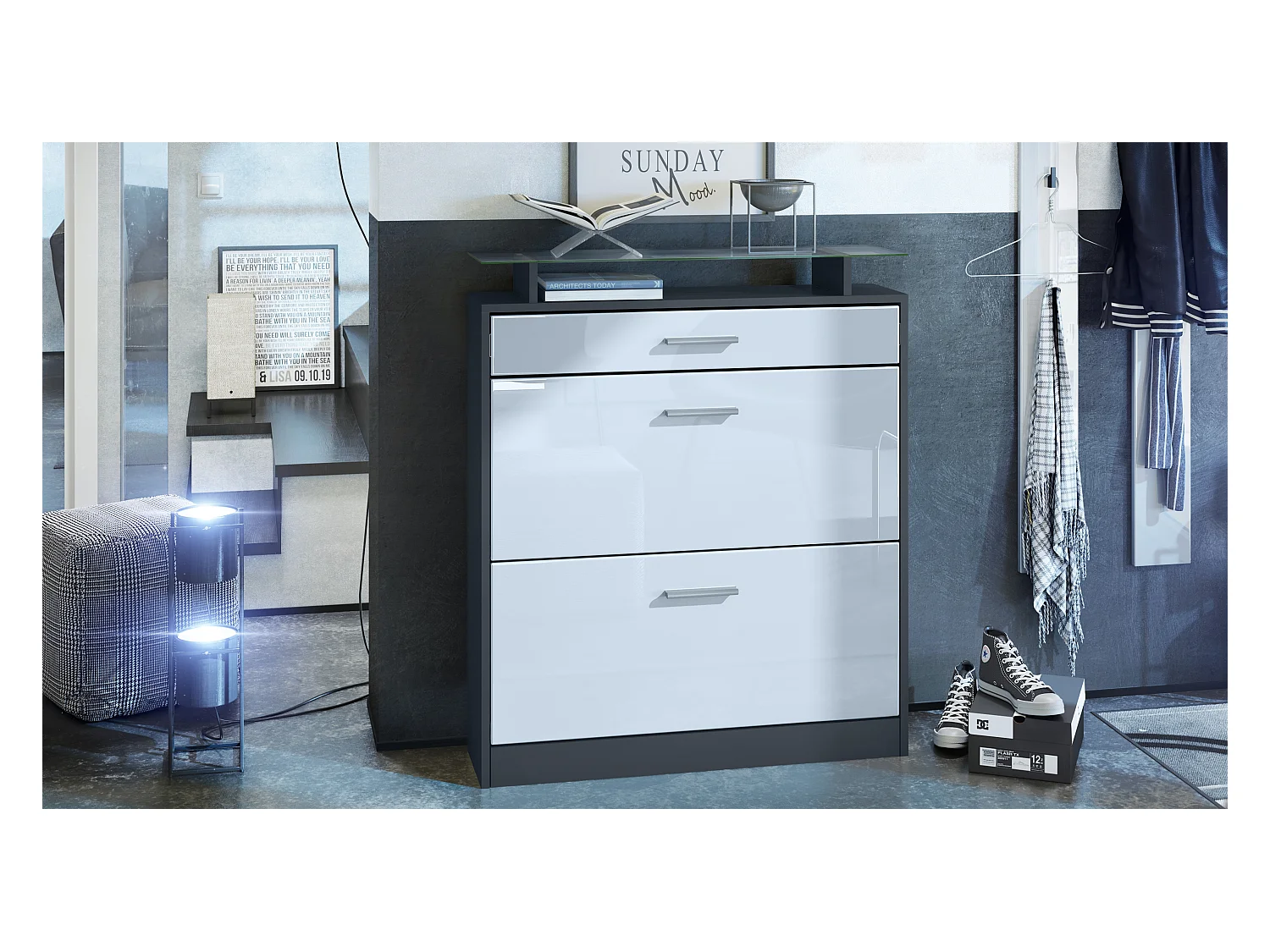 SCHUHSCHRANK Loret Fronten in Weiß Hochglanz