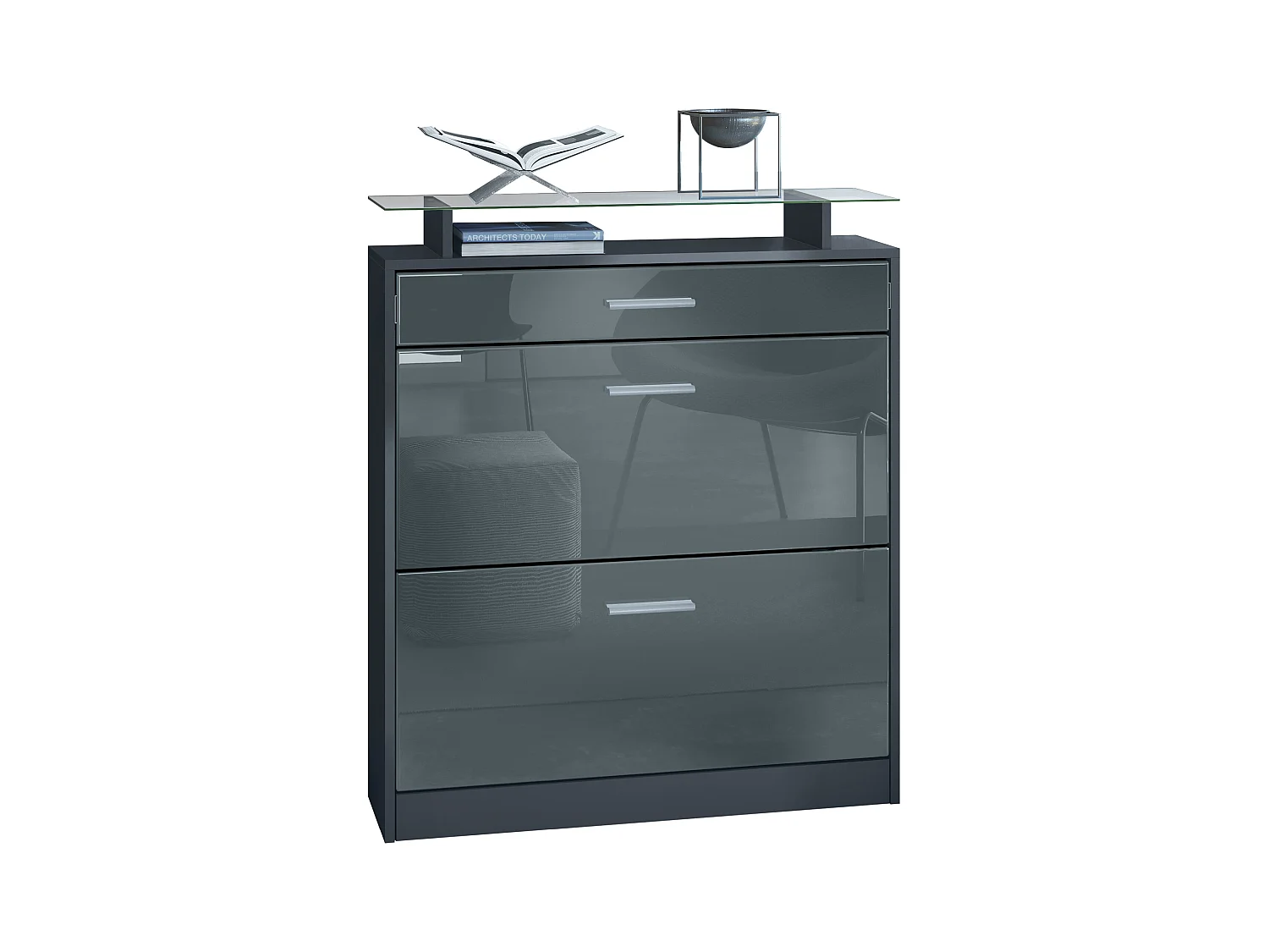 SCHUHSCHRANK Loret Fronten in Grau Hochglanz