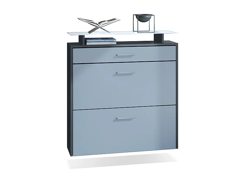 Mueble zapatero Vladon Malea, antracita mate/mezclilla mate con LED - carro zapatero colgante para 16 pares de zapatos (89 x 96 x 23 cm)