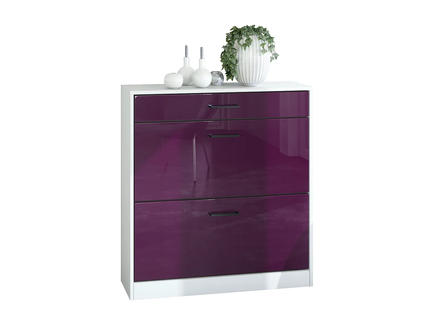 Mobile scarpiera Elvas 89 x 95,5 x 27 cm, Struttura in bianco opaco, frontale in violetto-porpora lucido | Molteplici opzioni di colore