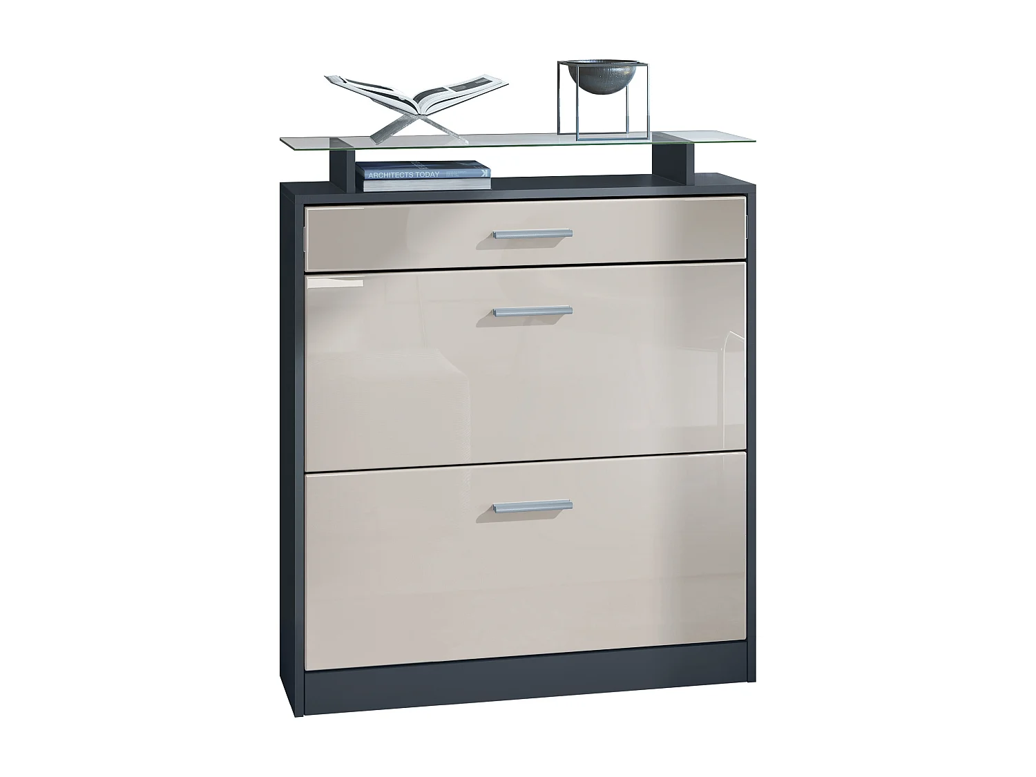 SCHUHSCHRANK Loret Fronten in Sandgrau Hochglanz