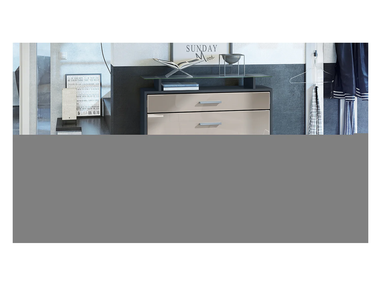 SCHUHSCHRANK Loret Fronten in Sandgrau Hochglanz