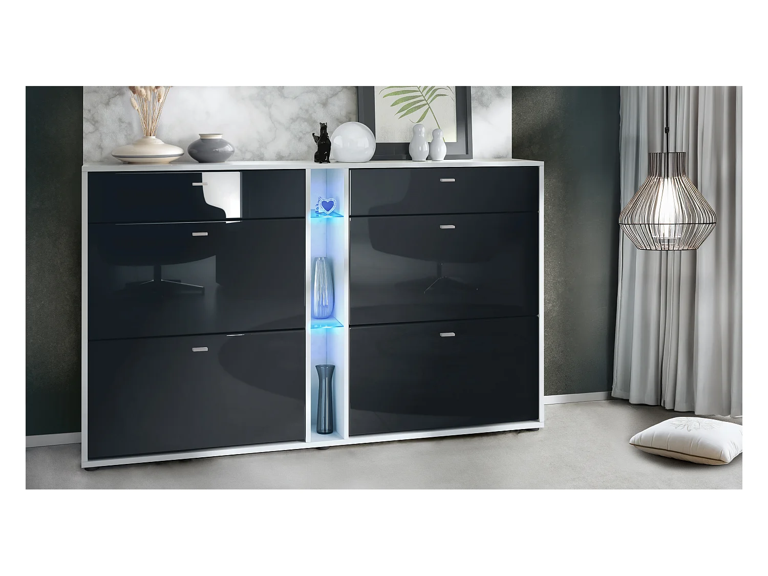 SCHUHSCHRANK Today Fronten in Schwarz Hochglanz