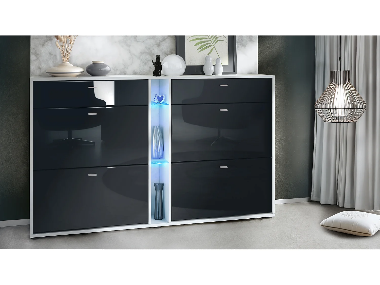 SCHUHSCHRANK Today Fronten in Schwarz Hochglanz