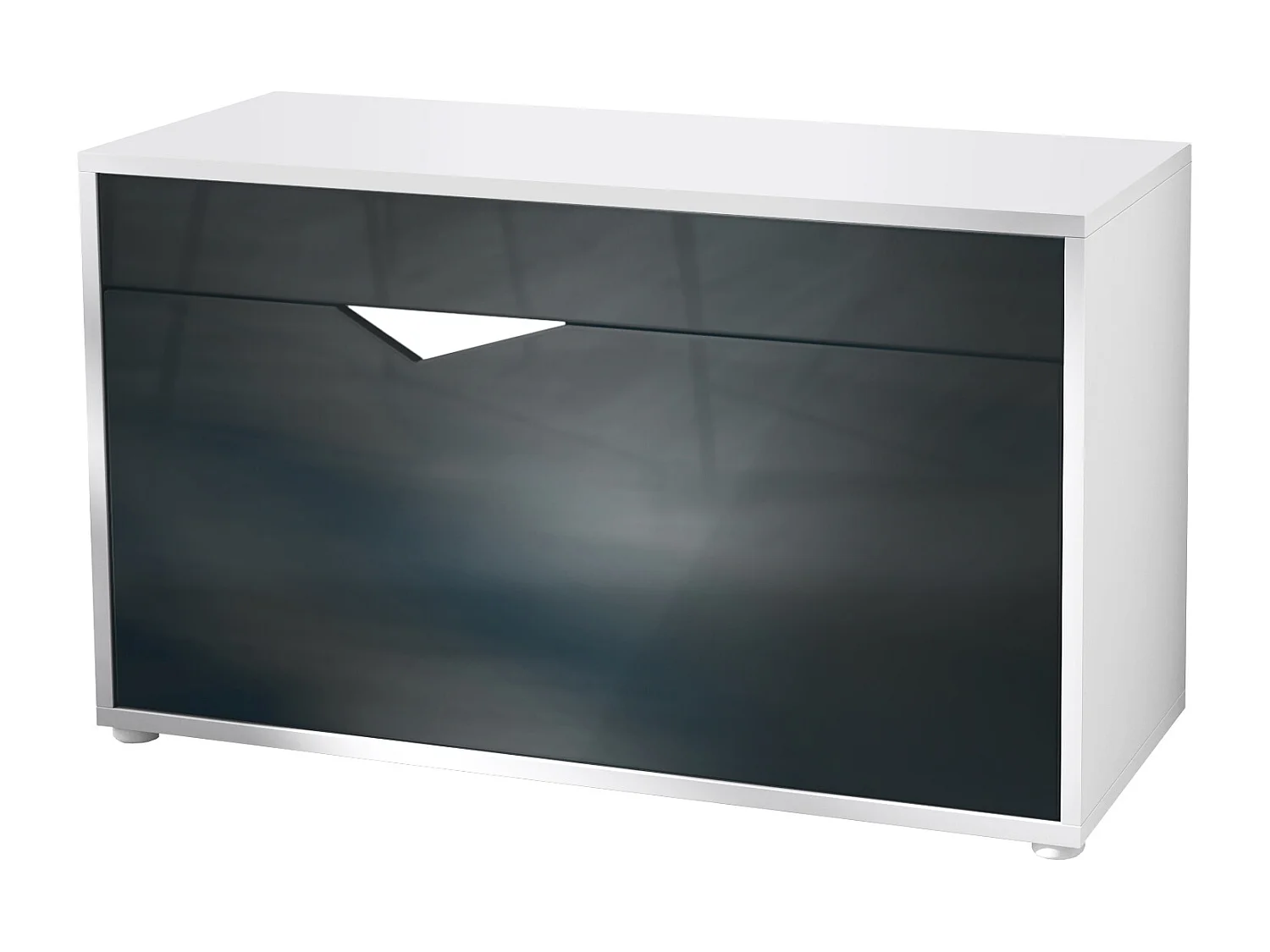 Banc à Chaussures Kolmio, Banc d'Assise pour 8 Paires de Chaussures, Étagère à Chaussures avec Siège, blanc mat/noir haute brillance (85 x 50 x 33 cm)