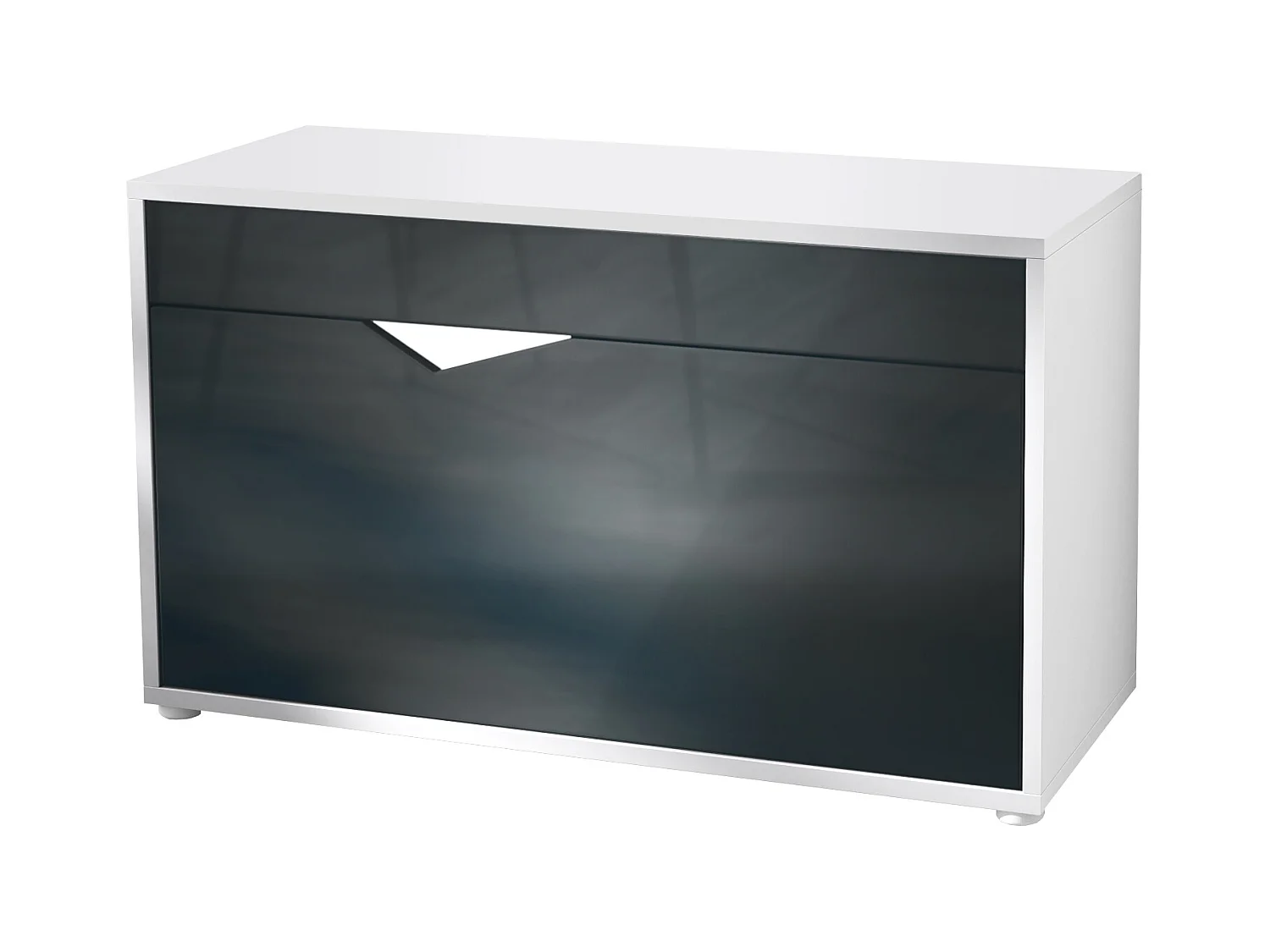 Banc à Chaussures Kolmio, Banc d'Assise pour 8 Paires de Chaussures, Étagère à Chaussures avec Siège, blanc mat/noir haute brillance (85 x 50 x 33 cm)
