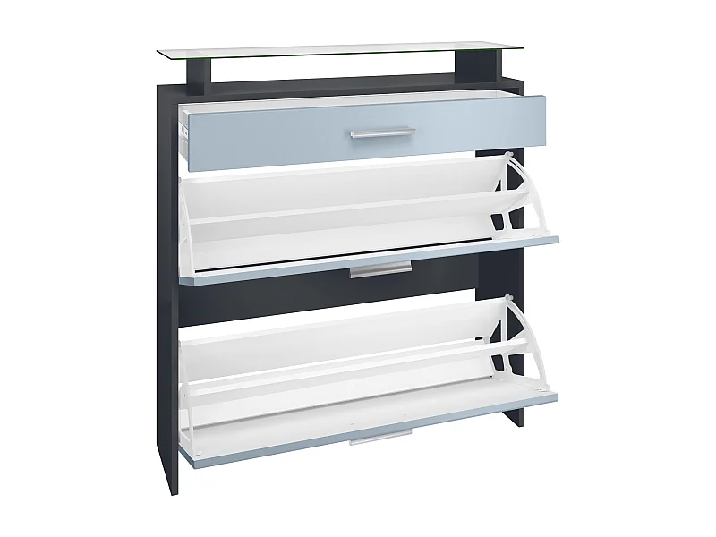 Armoire à chaussures Malea de , anthracite mat/noir brillant y compris LED - basculeur à chaussures suspendu pour 16 paires de chaussures (89 x 96 x 23 cm)