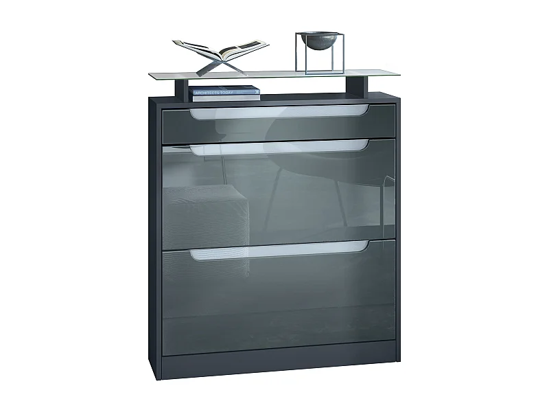 SCHUHSCHRANK Fiesta Fronten in Grau Hochglanz, Griffmulden in Weiß Hochglanz