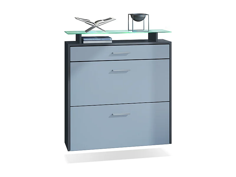 Armoire à chaussures Malea de , anthracite mat/denim mat y compris LED - basculeur à chaussures suspendu pour 16 paires de chaussures (89 x 96 x 23 cm)