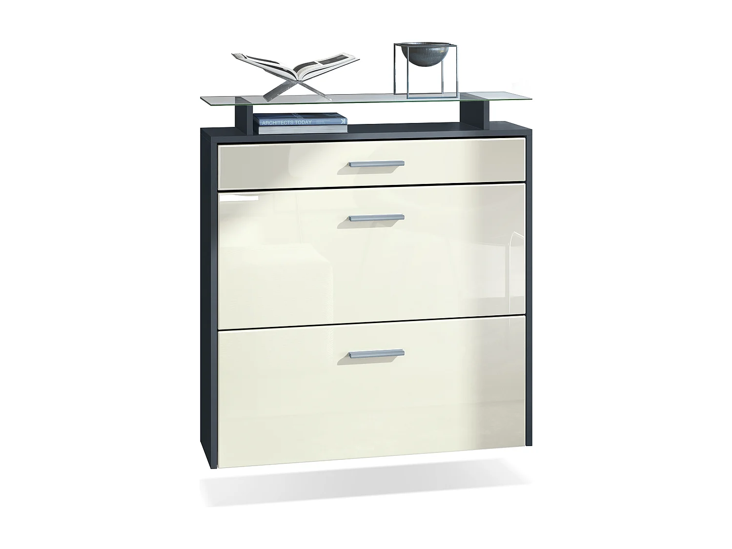 Scarpiera Vladon Malea, antracite opaco /beige lucido - carrello appeso per 16 paia di scarpe (89 x 96 x 23 cm)