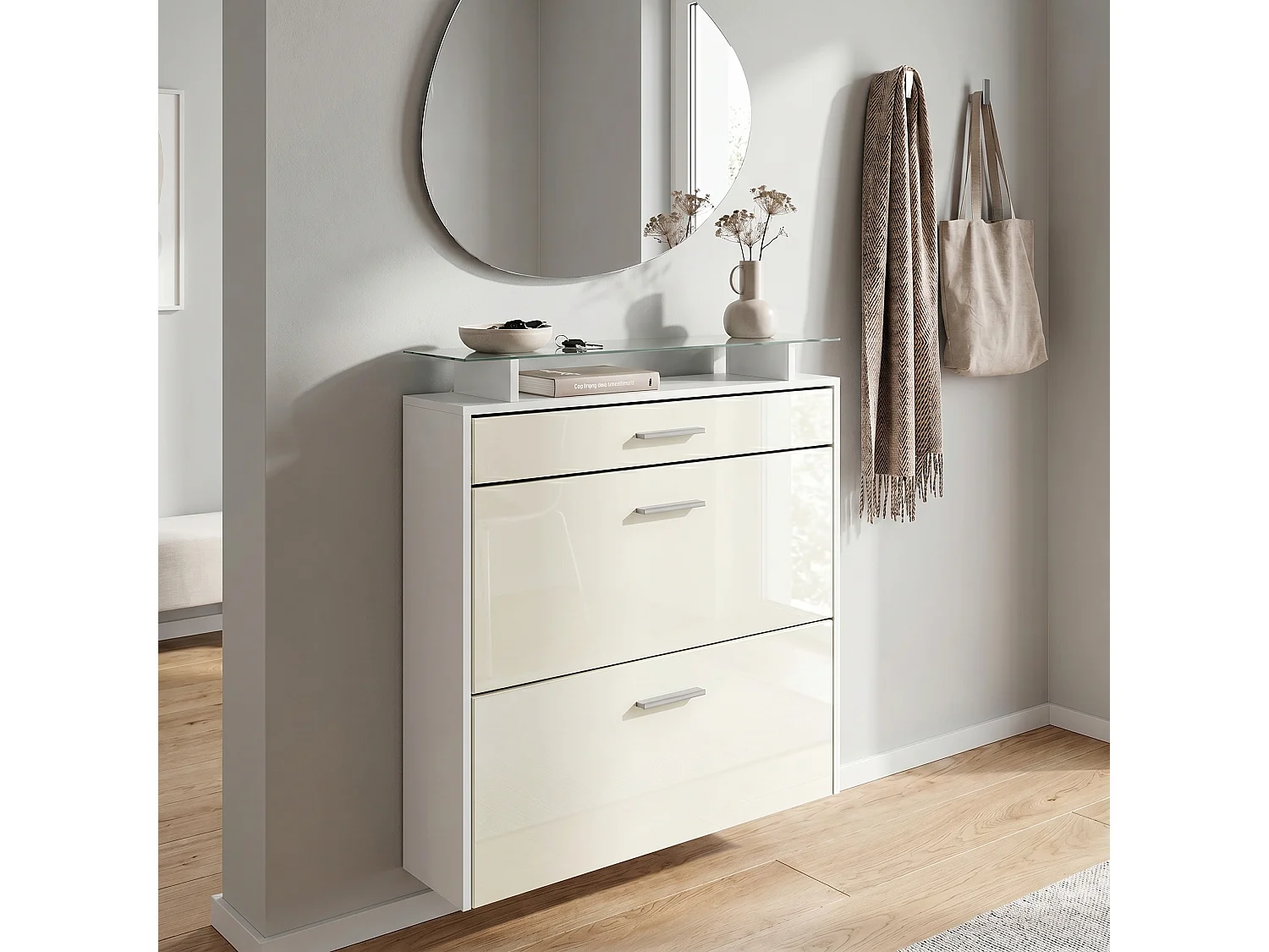 SCHUHSCHRANK Malea Front in Creme Hochglanz