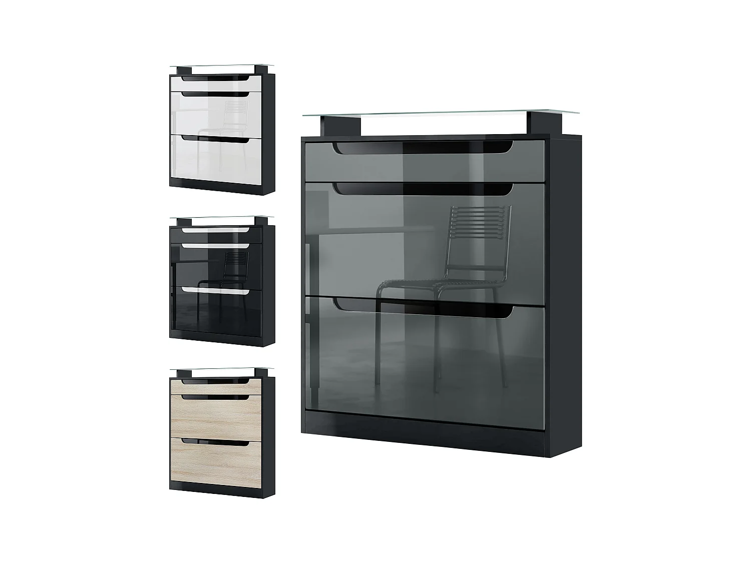 SCHUHSCHRANK Fiesta Weiß Hochglanz / Schwarz Hochglanz