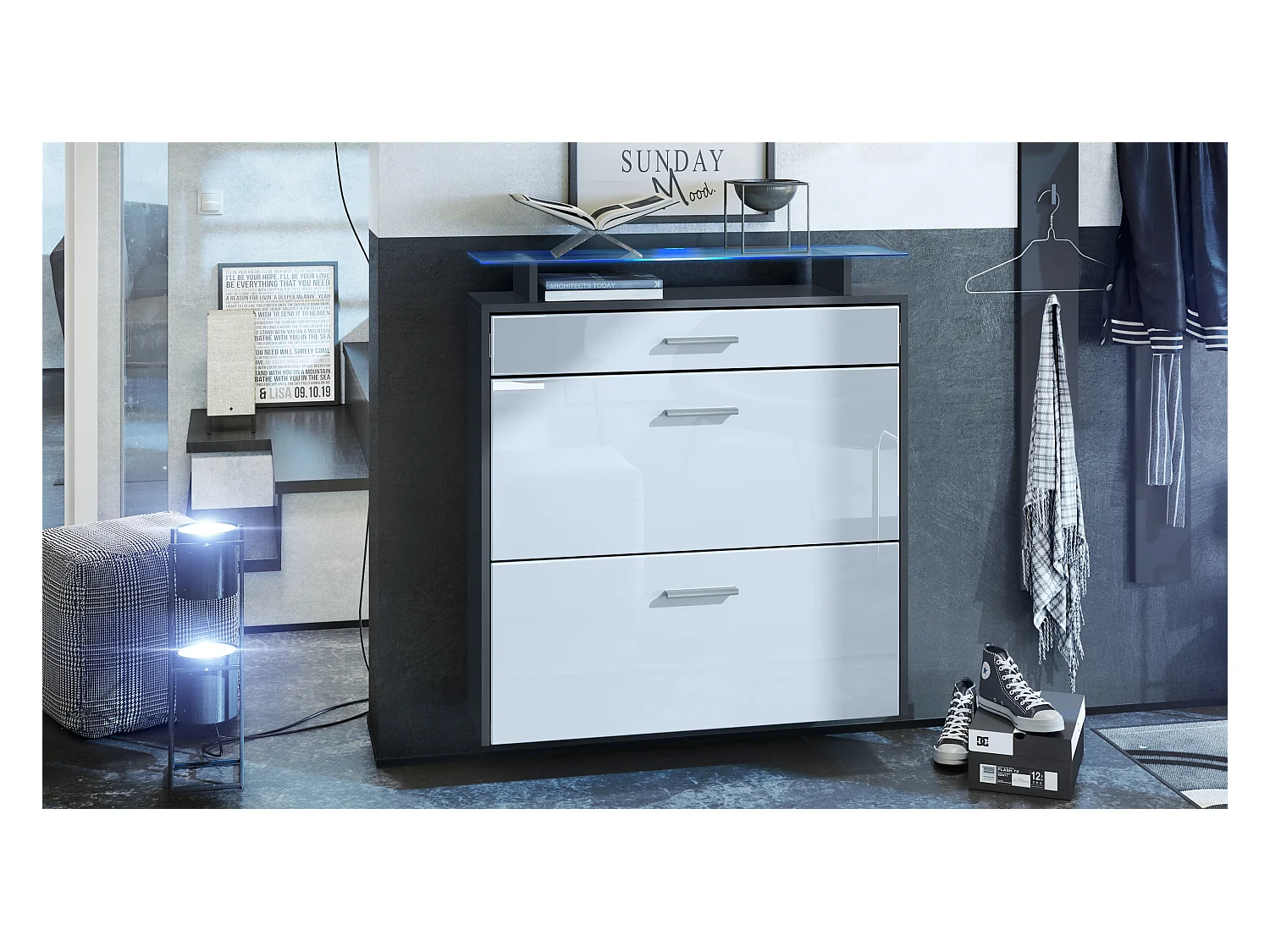 SCHUHSCHRANK Malea Fronten in Weiß Hochglanz