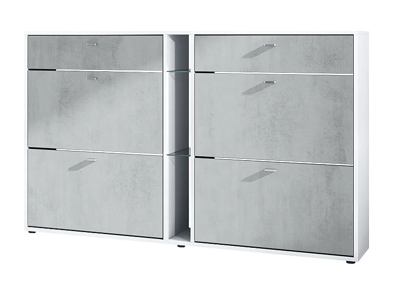 Zapatero con solapas Today 155,5 x 95 x 28 cm, estructura en Blanco mate, frentes en hormigón oxidado