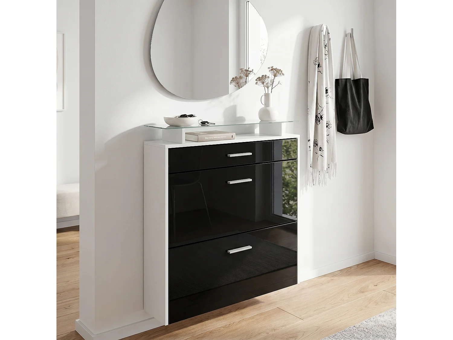 SCHUHSCHRANK Malea Front in Schwarz Hochglanz