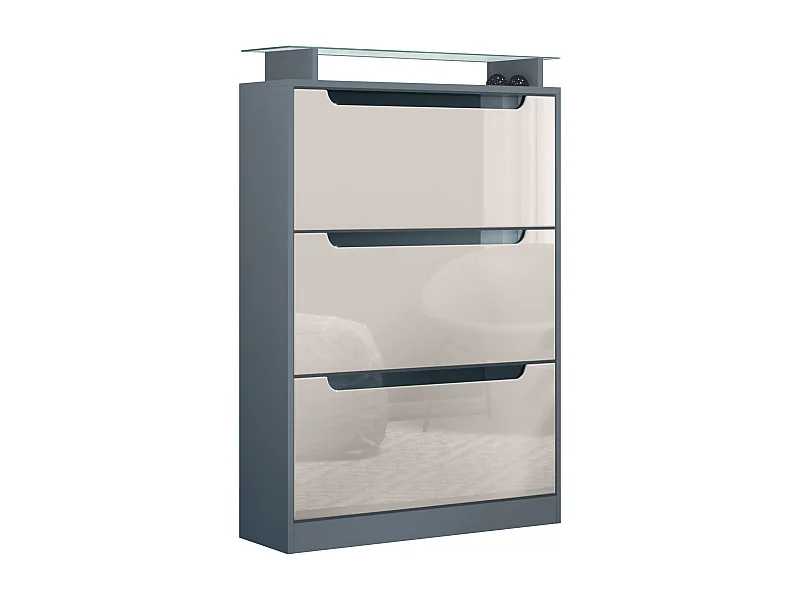 Scarpiera Space, portascarpe per 24 paia con 3 ribalte e ripiano in vetro, antracite opaco/grigio sabbia lucido (89 x 128 x 23 cm)