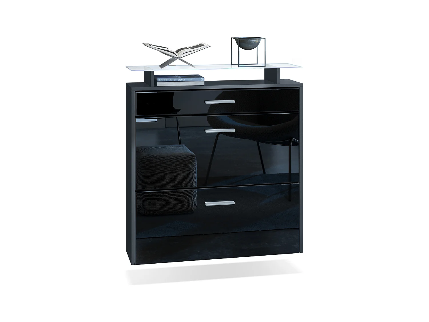 Armoire à chaussures Malea de , anthracite mat/noir brillant y compris LED - basculeur à chaussures suspendu pour 16 paires de chaussures (89 x 96 x 23 cm)