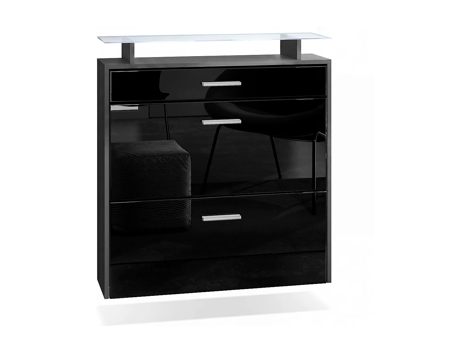 SCHUHSCHRANK Malea Fronten in Schwarz Hochglanz
