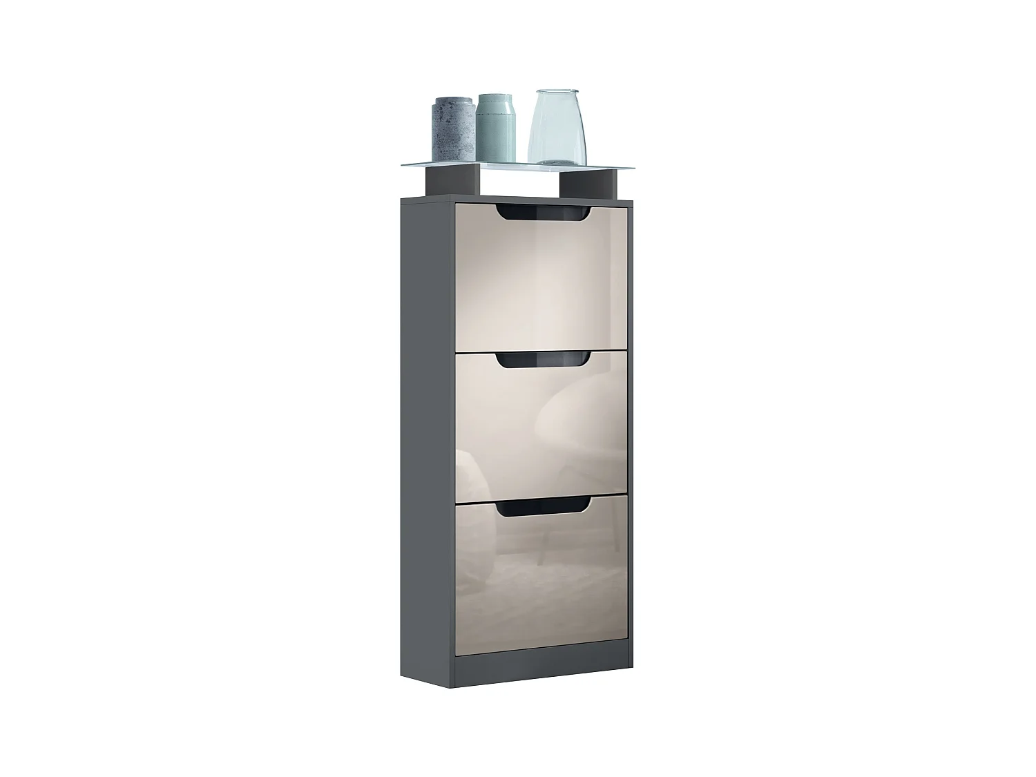 SCHUHSCHRANK Space Sandgrau Hochglanz