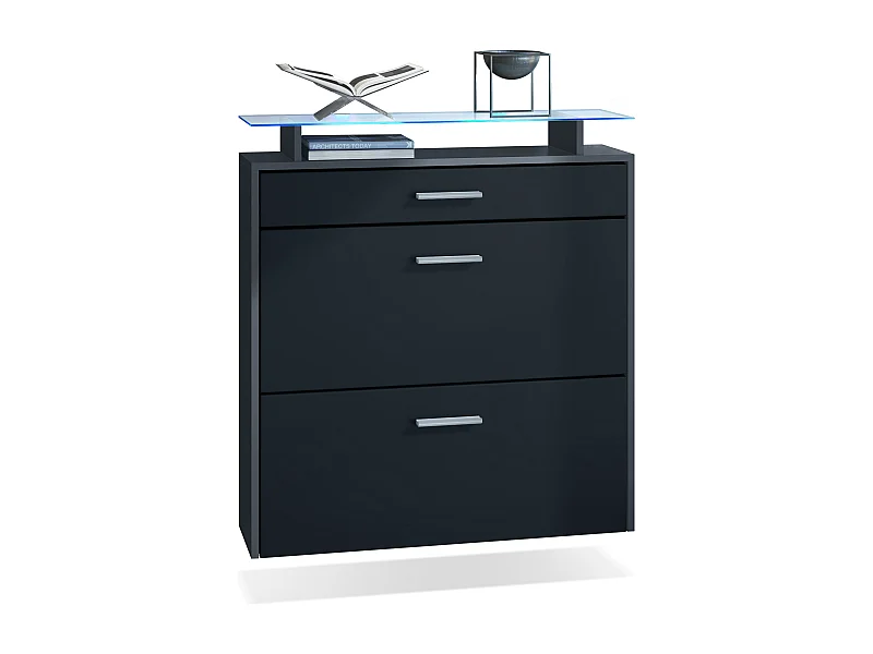 Armoire à chaussures Malea de , anthracite mat/noir mat y compris LED - basculeur à chaussures suspendu pour 16 paires de chaussures (89 x 96 x 23 cm)