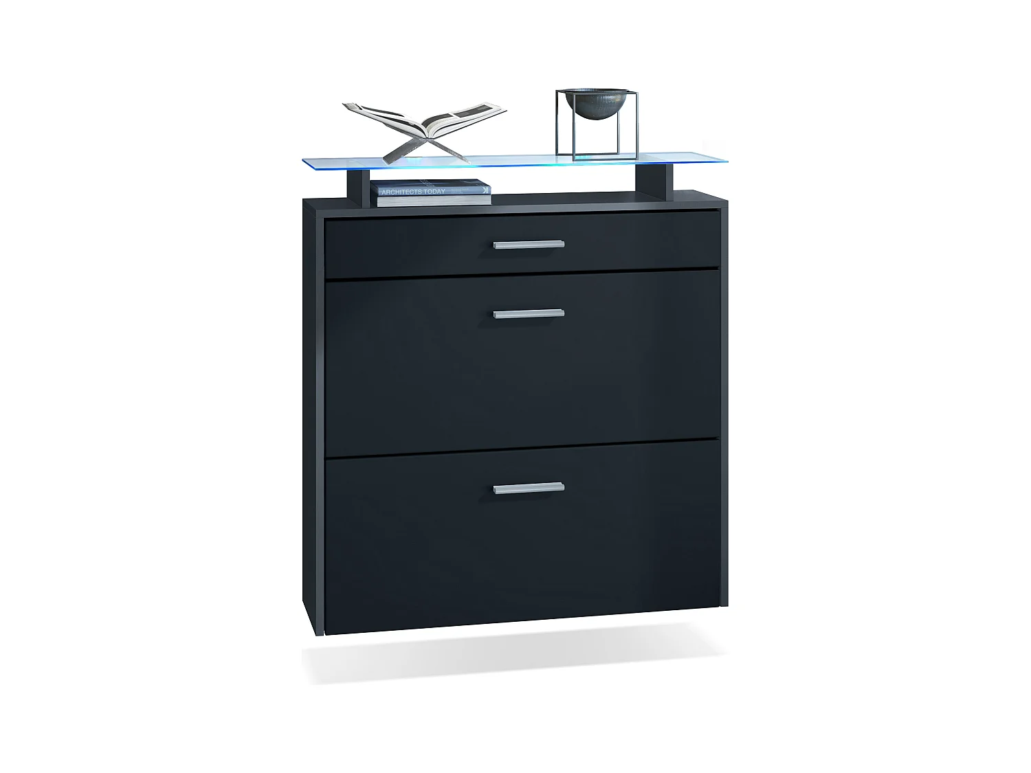 Armoire à chaussures Malea de , anthracite mat/noir mat y compris LED - basculeur à chaussures suspendu pour 16 paires de chaussures (89 x 96 x 23 cm)