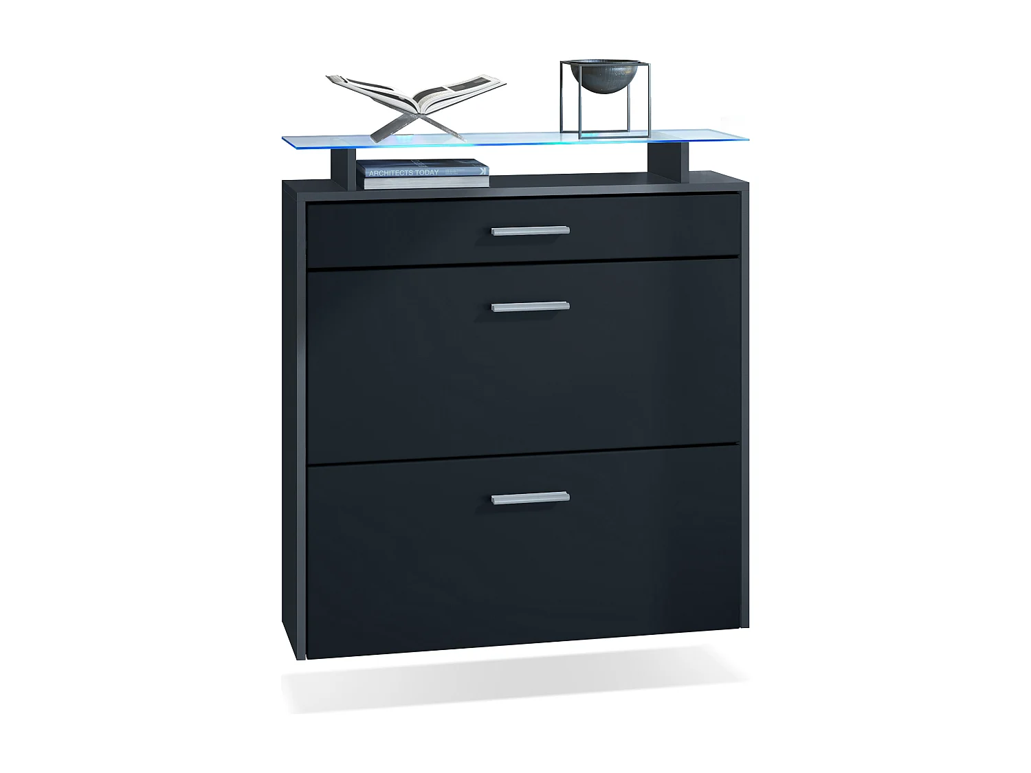 Scarpiera Vladon Malea, antracite opaco /nero opaco incl. LED - carrello appeso per 16 paia di scarpe (89 x 96 x 23 cm)