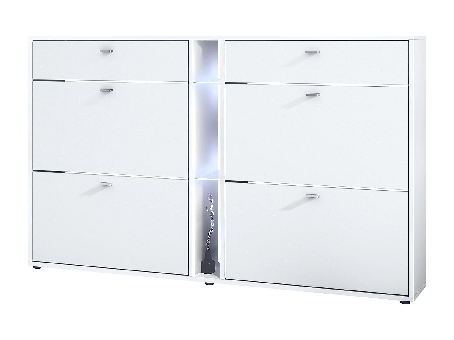 Scarpiera Today con 4 ante e 2 cassetti 155,5 x 95 x 28 cm, con illuminazione LED bianca, struttura in bianco opaco, frontali in bianco opaco