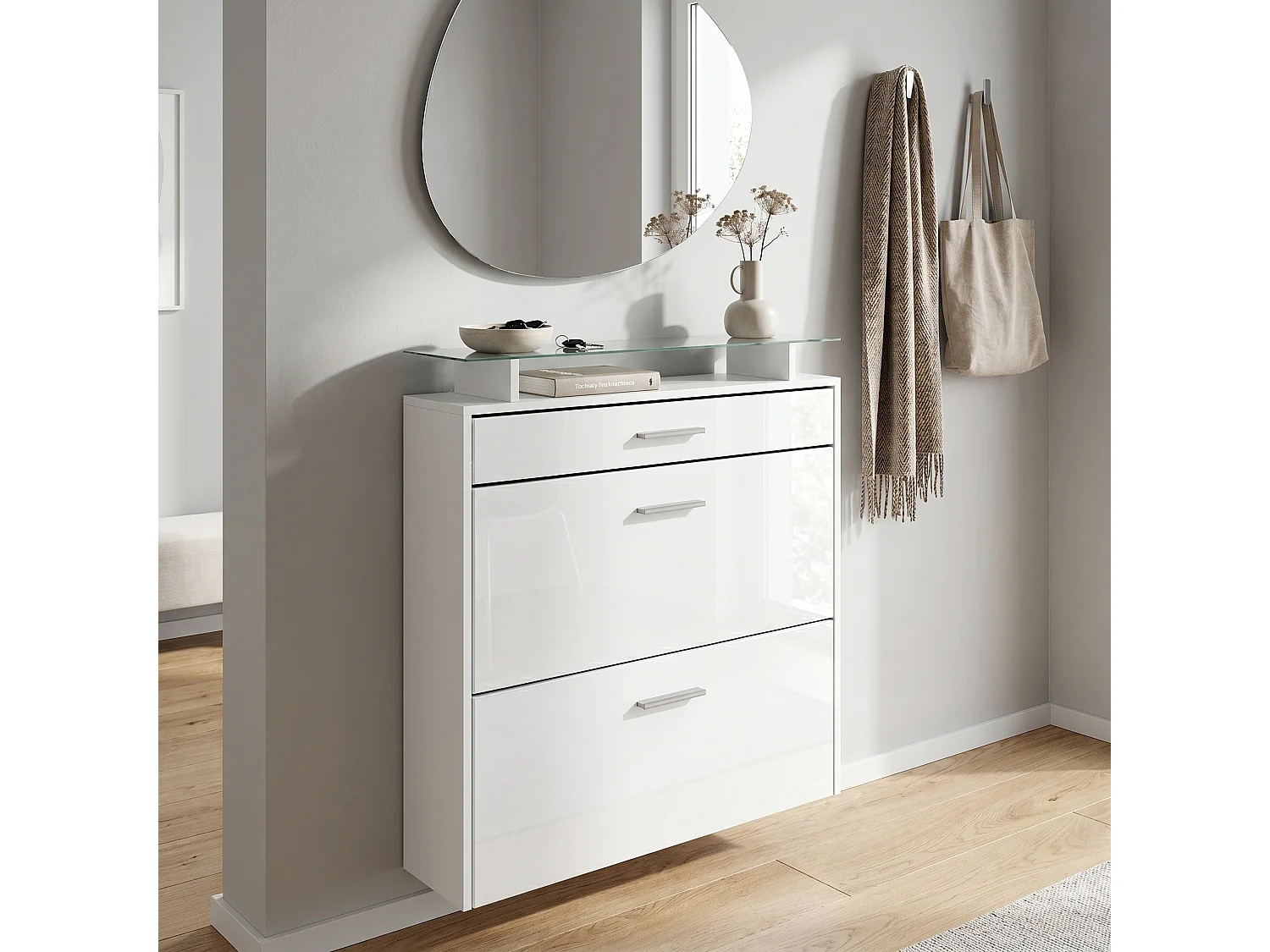 SCHUHSCHRANK Malea Front in Weiß Hochglanz