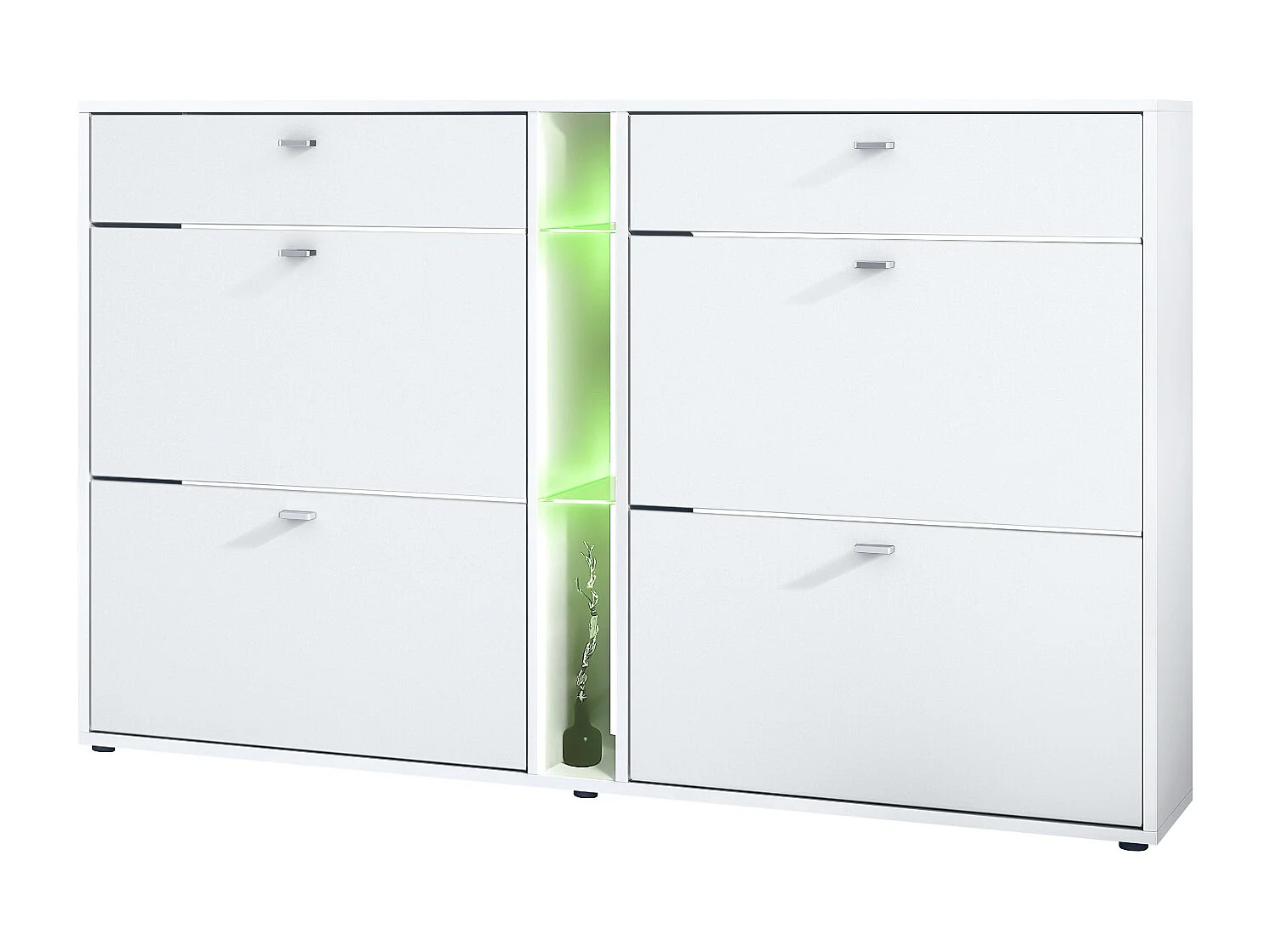 Scarpiera Today con 4 ante e 2 cassetti 155,5 x 95 x 28 cm, con illuminazione a LED RGB, struttura in bianco opaco, frontali in bianco opaco