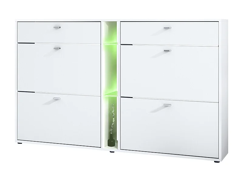 Scarpiera Today con 4 ante e 2 cassetti 155,5 x 95 x 28 cm, con illuminazione a LED RGB, struttura in bianco opaco, frontali in bianco opaco