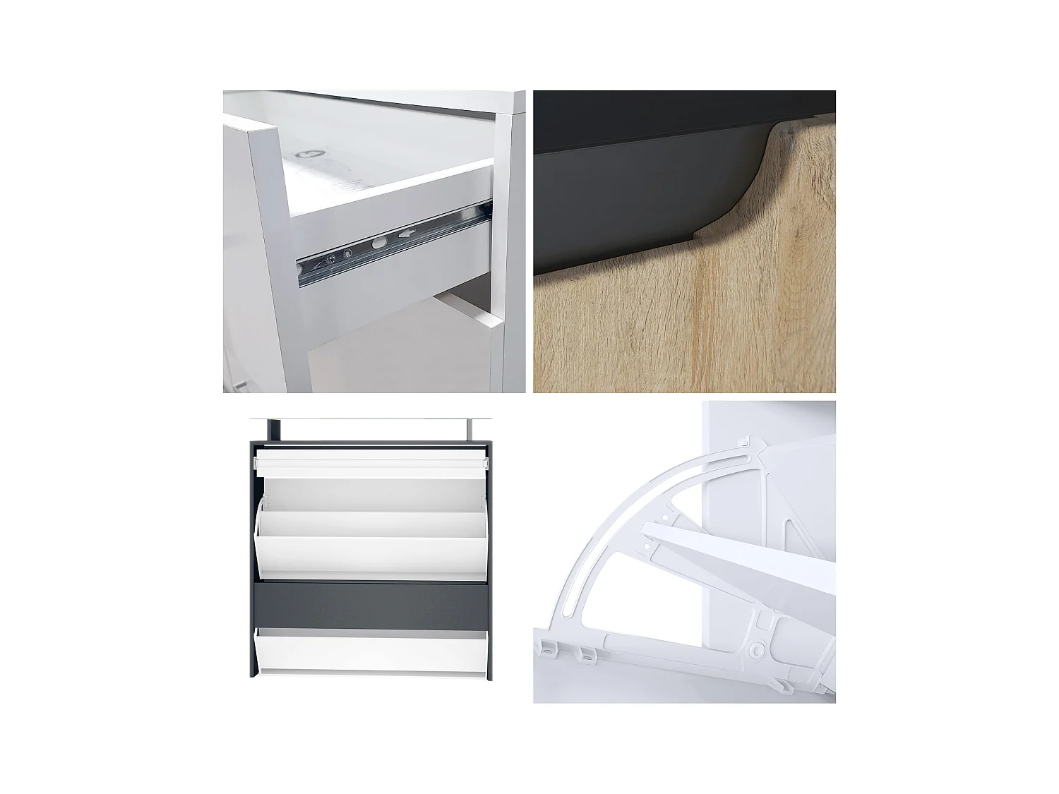 Scarpiera  Annie, mobile per 16 paia di scarpe con 2 ante a ribalta e 1 cassetto e ripiano in vetro, nero opaco/grigio lucido/violetto-porpora (89 x 96 x 23 cm)